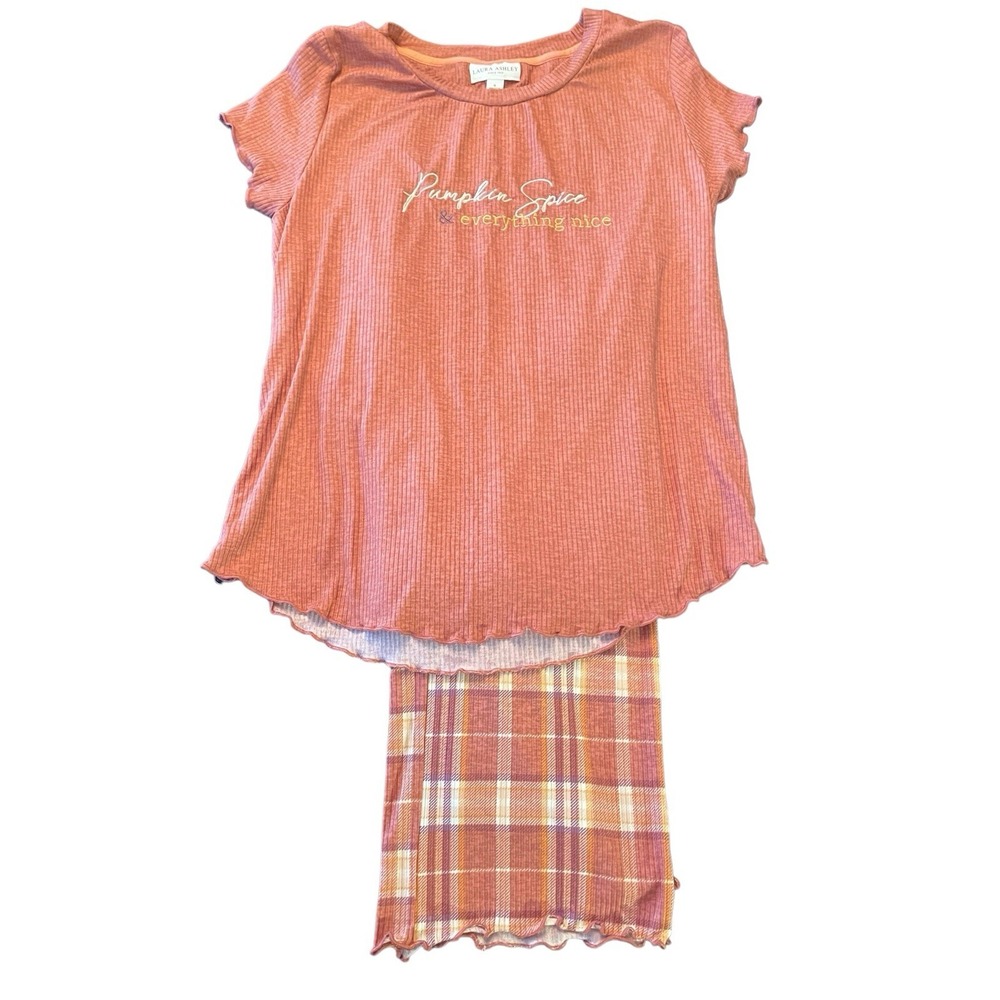Laura Ashley Women's Size S Short Sleeved Pants Pajamas Fall Pumpkin Spice EUC